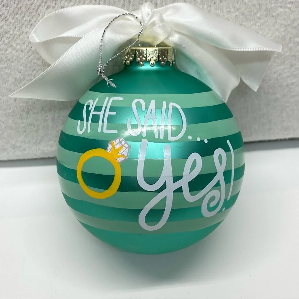 Coton Colors Christmas Ornament She Said Yes Just Engaged Glass Ornament Stripe